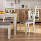 Ensemble de salle à manger VECELO 6 pièces en bois, table de salle à manger avec 4 chaises de salle à manger rembourrées sans accoudoirs et banc pour cuisine, pieds en bois d'hévéa, gris