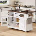 Îlot de cuisine Whisen 54.9, abattant, prise de courant, portes de grange croisées et 4 roulettes