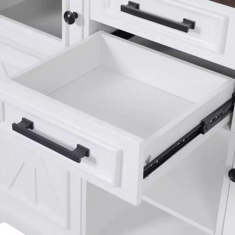 Îlot de cuisine Whisen 54.9, abattant, prise de courant, portes de grange croisées et 4 roulettes
