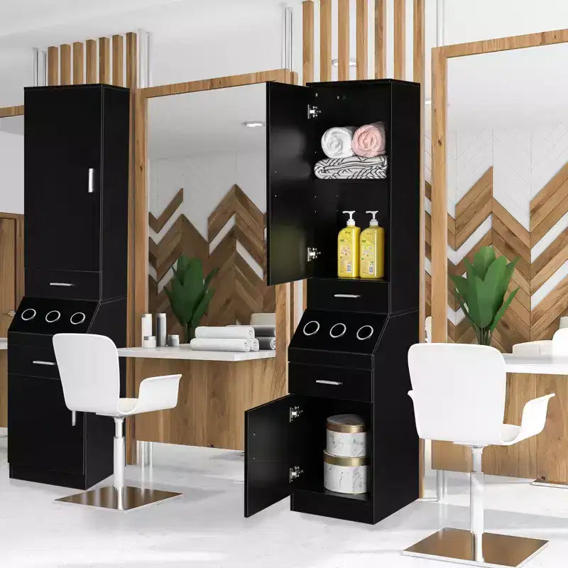 Karl Meuble de rangement pour barbier avec 2 tiroirs, étagère de rangement à 2 niveaux, 1 armoire de rangement