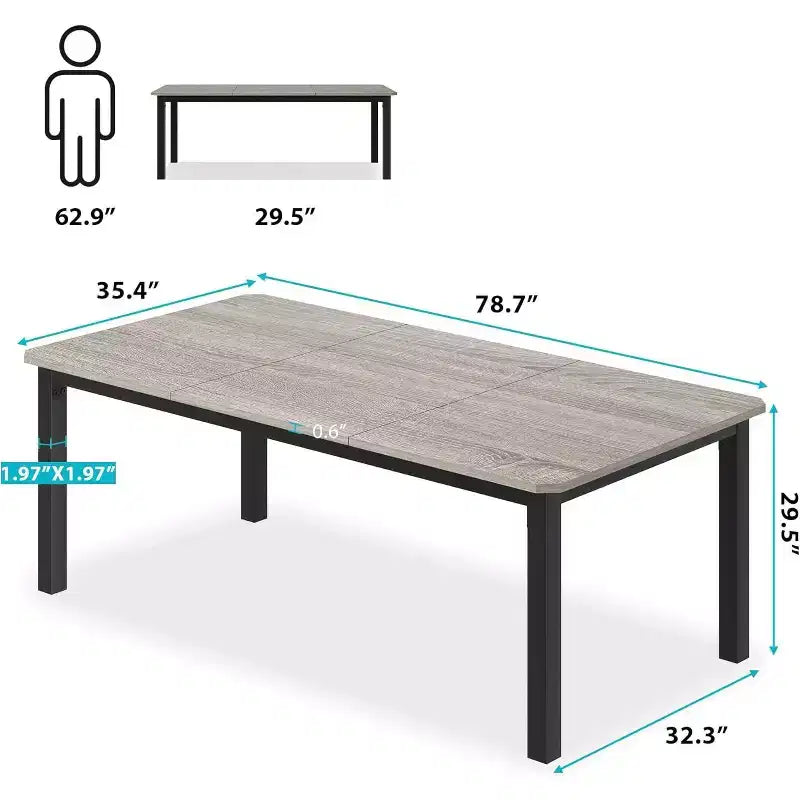 Table à manger industrielle CuisinSmart pour 6 à 8 personnes, grande table de cuisine en bois de 200 cm avec cadre en métal robuste