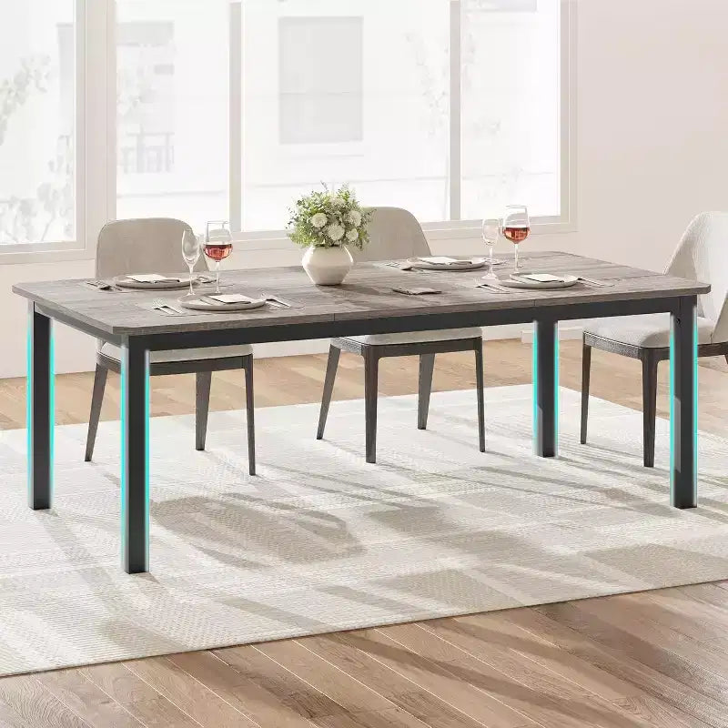 Table à manger industrielle CuisinSmart pour 6 à 8 personnes, grande table de cuisine en bois de 200 cm avec cadre en métal robuste
