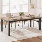Table à manger industrielle CuisinSmart pour 6 à 8 personnes, grande table de cuisine en bois de 200 cm avec cadre en métal robuste