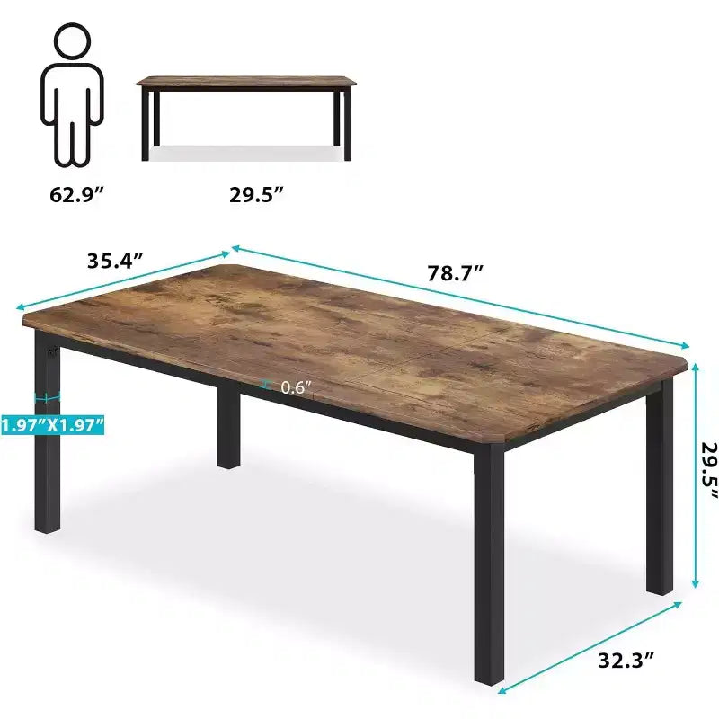 Table à manger industrielle CuisinSmart pour 6 à 8 personnes, grande table de cuisine en bois de 200 cm avec cadre en métal robuste