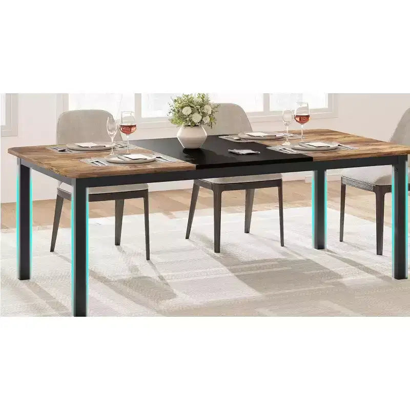 Table à manger industrielle CuisinSmart pour 6 à 8 personnes, grande table de cuisine en bois de 200 cm avec cadre en métal robuste