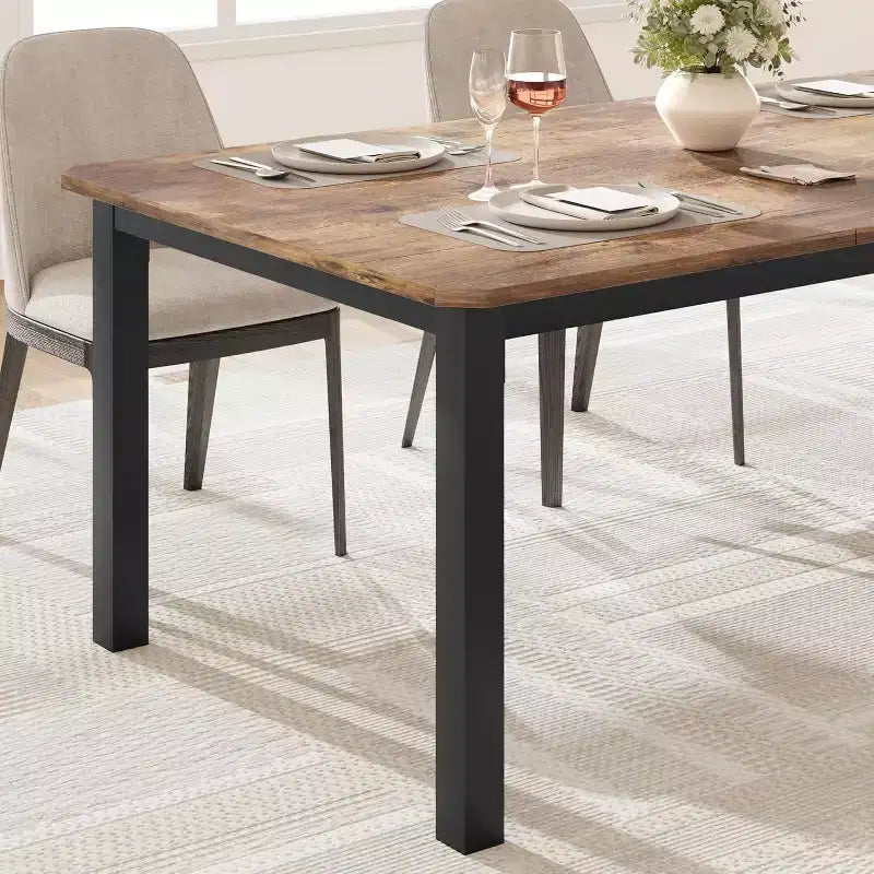 Table à manger industrielle CuisinSmart pour 6 à 8 personnes, grande table de cuisine en bois de 200 cm avec cadre en métal robuste
