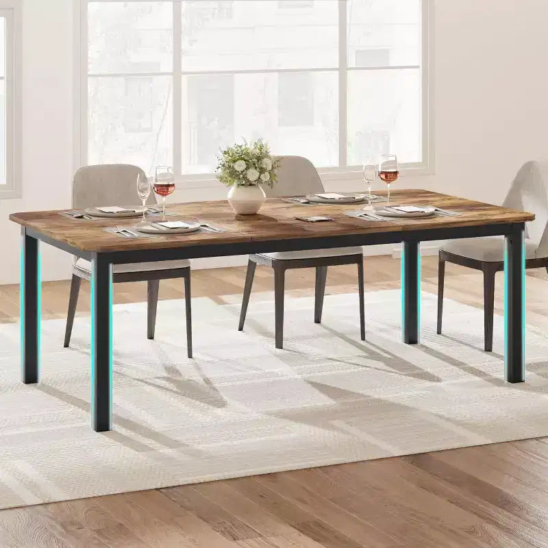 Table à manger industrielle CuisinSmart pour 6 à 8 personnes, grande table de cuisine en bois de 200 cm avec cadre en métal robuste