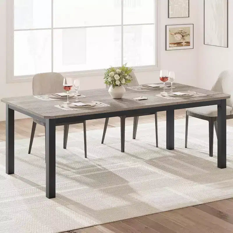 Table à manger industrielle CuisinSmart pour 6 à 8 personnes, grande table de cuisine en bois de 200 cm avec cadre en métal robuste