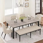 Table à manger industrielle CuisinSmart pour 6 à 8 personnes, grande table de cuisine en bois de 200 cm avec cadre en métal robuste