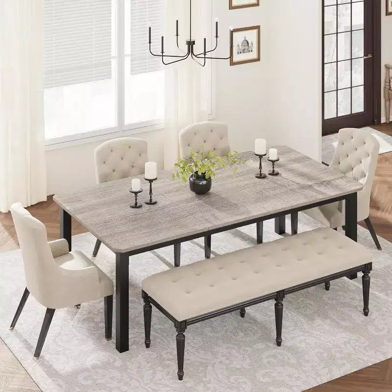 Table à manger industrielle CuisinSmart pour 6 à 8 personnes, grande table de cuisine en bois de 200 cm avec cadre en métal robuste