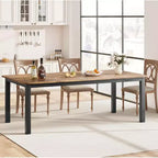 Table à manger industrielle CuisinSmart pour 6 à 8 personnes, grande table de cuisine en bois de 200 cm avec cadre en métal robuste