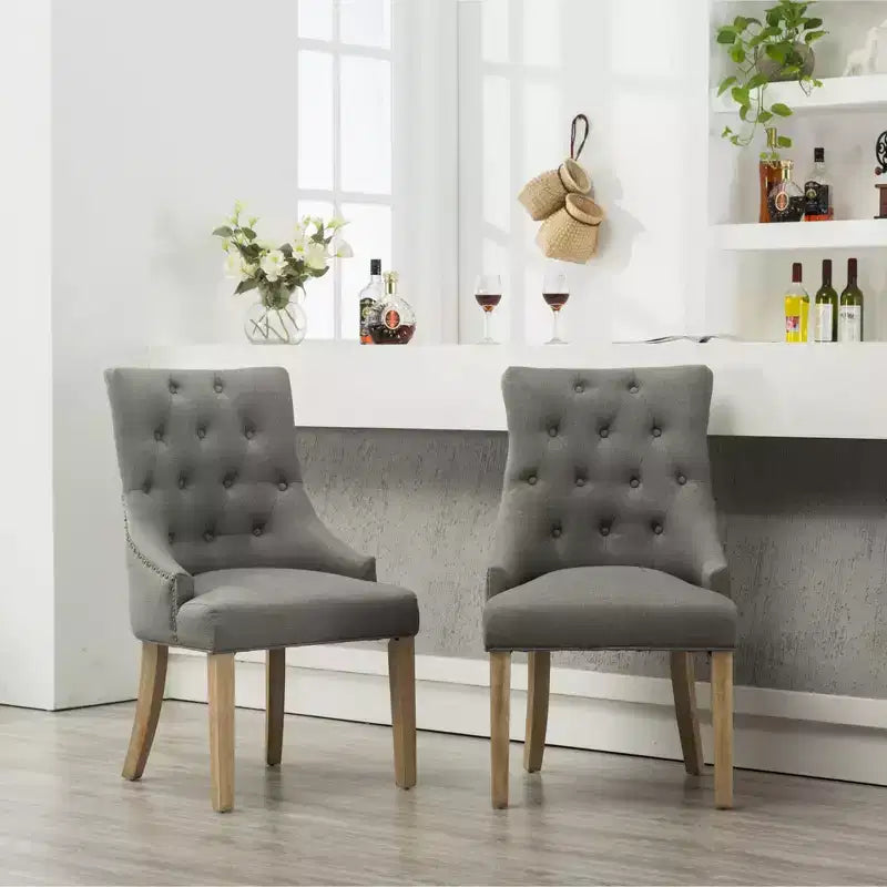 Lot de 2 chaises de salle à manger Okak Wingback, en bois massif, boutonnées et capitonnées avec garniture cloutée, chaises d'appoint pour salle à manger formelle