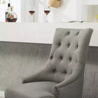 Lot de 2 chaises de salle à manger Okak Wingback, en bois massif, boutonnées et capitonnées avec garniture cloutée, chaises d'appoint pour salle à manger formelle