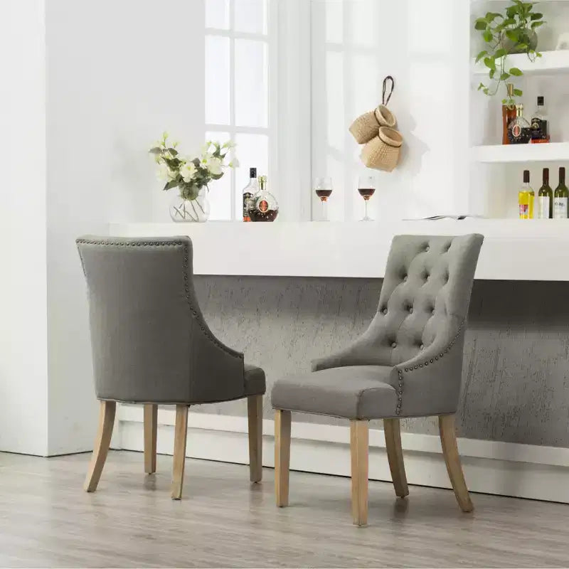 Lot de 2 chaises de salle à manger Okak Wingback, en bois massif, boutonnées et capitonnées avec garniture cloutée, chaises d'appoint pour salle à manger formelle