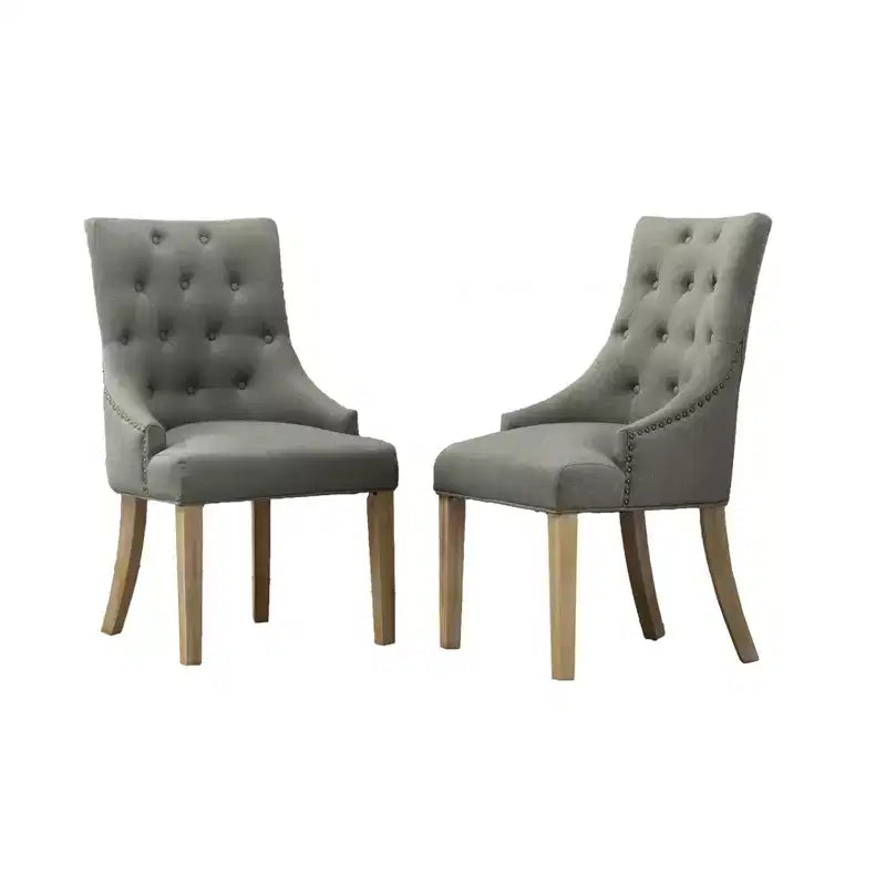 Lot de 2 chaises de salle à manger Okak Wingback, en bois massif, boutonnées et capitonnées avec garniture cloutée, chaises d'appoint pour salle à manger formelle