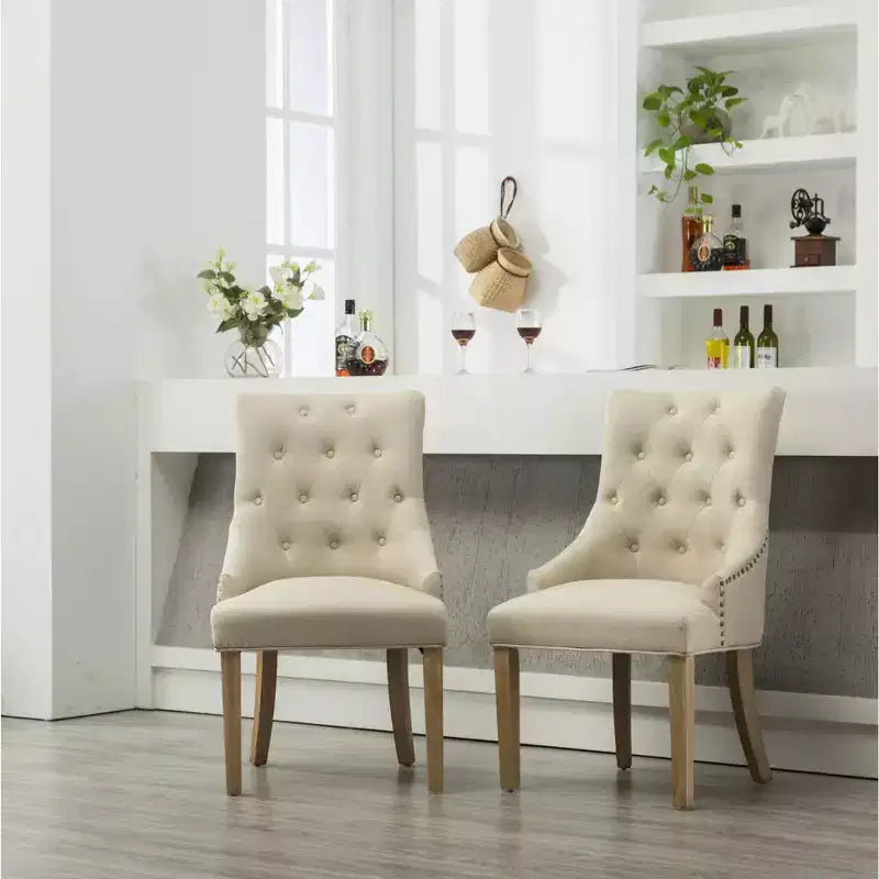 Lot de 2 chaises de salle à manger Okak Wingback, en bois massif, boutonnées et capitonnées avec garniture cloutée, chaises d'appoint pour salle à manger formelle