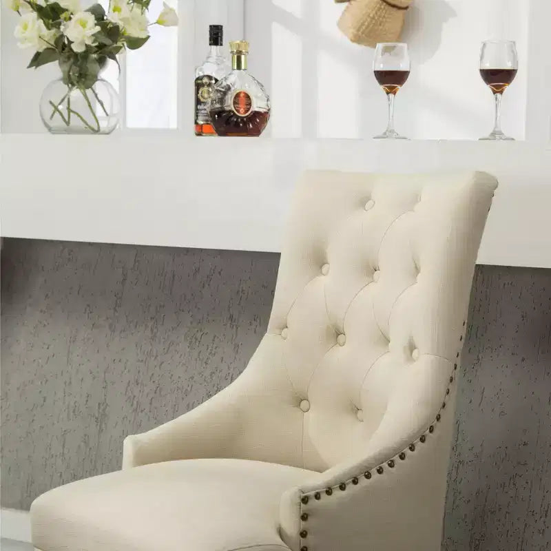 Lot de 2 chaises de salle à manger Okak Wingback, en bois massif, boutonnées et capitonnées avec garniture cloutée, chaises d'appoint pour salle à manger formelle