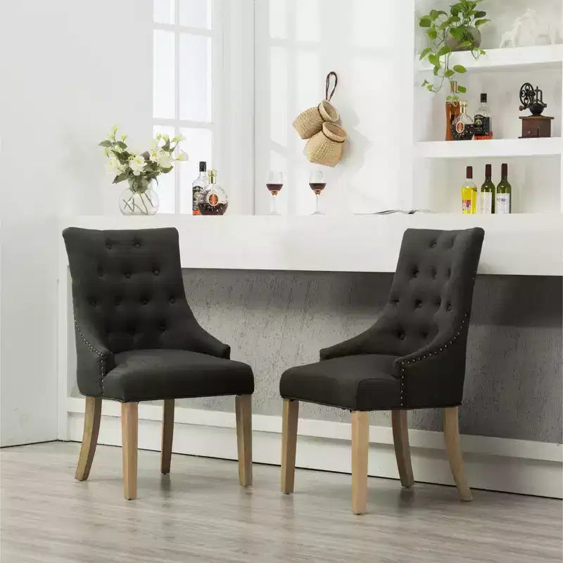 Lot de 2 chaises de salle à manger Okak Wingback, en bois massif, boutonnées et capitonnées avec garniture cloutée, chaises d'appoint pour salle à manger formelle