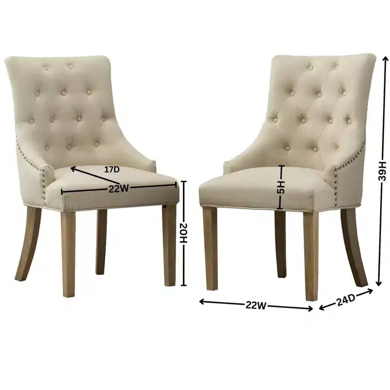 Lot de 2 chaises de salle à manger Okak Wingback, en bois massif, boutonnées et capitonnées avec garniture cloutée, chaises d'appoint pour salle à manger formelle