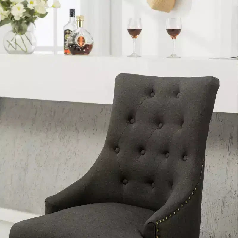 Lot de 2 chaises de salle à manger Okak Wingback, en bois massif, boutonnées et capitonnées avec garniture cloutée, chaises d'appoint pour salle à manger formelle