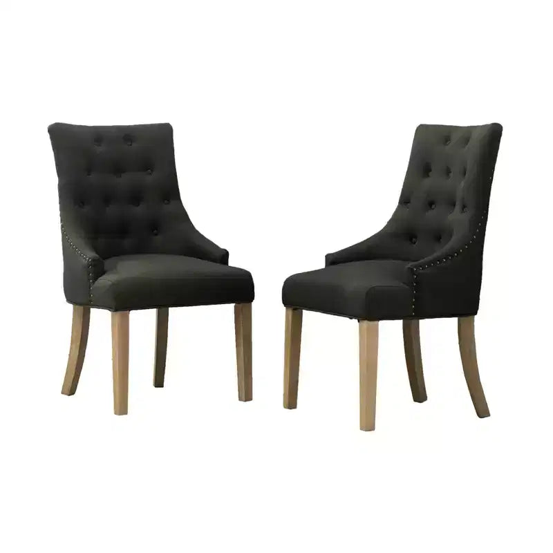 Lot de 2 chaises de salle à manger Okak Wingback, en bois massif, boutonnées et capitonnées avec garniture cloutée, chaises d'appoint pour salle à manger formelle