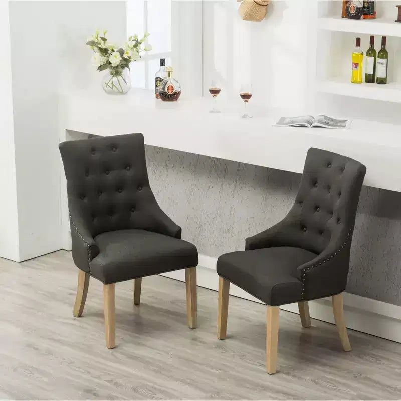 Lot de 2 chaises de salle à manger Okak Wingback, en bois massif, boutonnées et capitonnées avec garniture cloutée, chaises d'appoint pour salle à manger formelle
