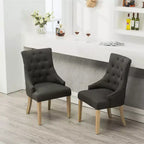 Lot de 2 chaises de salle à manger Okak Wingback, en bois massif, boutonnées et capitonnées avec garniture cloutée, chaises d'appoint pour salle à manger formelle