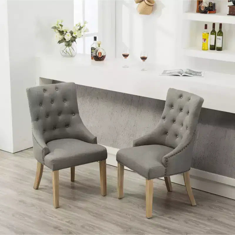 Lot de 2 chaises de salle à manger Okak Wingback, en bois massif, boutonnées et capitonnées avec garniture cloutée, chaises d'appoint pour salle à manger formelle
