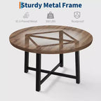 CuisinSmart Table à Manger Ronde de 120 cm, Table à Dîner Industrielle pour 4 à 6 Personnes, Table de Cuisine en Bois avec Cadre Métallique Robuste et Finition Rustique