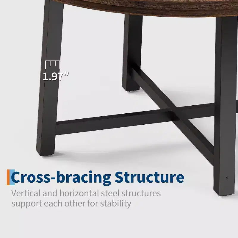 CuisinSmart Table à Manger Ronde de 120 cm, Table à Dîner Industrielle pour 4 à 6 Personnes, Table de Cuisine en Bois avec Cadre Métallique Robuste et Finition Rustique