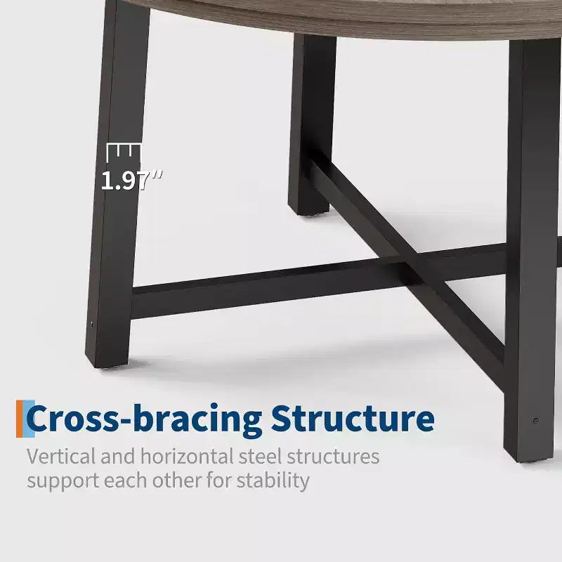 CuisinSmart Table à Manger Ronde de 120 cm, Table à Dîner Industrielle pour 4 à 6 Personnes, Table de Cuisine en Bois avec Cadre Métallique Robuste et Finition Rustique