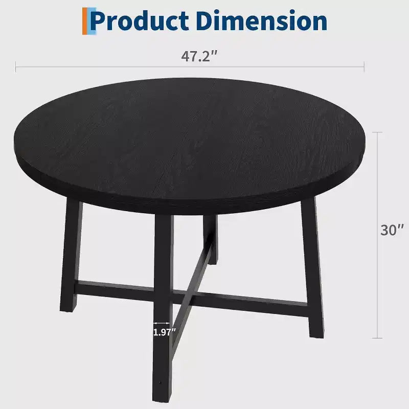 CuisinSmart Table à Manger Ronde de 120 cm, Table à Dîner Industrielle pour 4 à 6 Personnes, Table de Cuisine en Bois avec Cadre Métallique Robuste et Finition Rustique