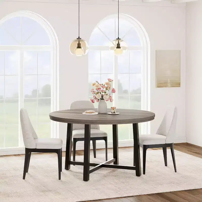 CuisinSmart Table à Manger Ronde de 120 cm, Table à Dîner Industrielle pour 4 à 6 Personnes, Table de Cuisine en Bois avec Cadre Métallique Robuste et Finition Rustique