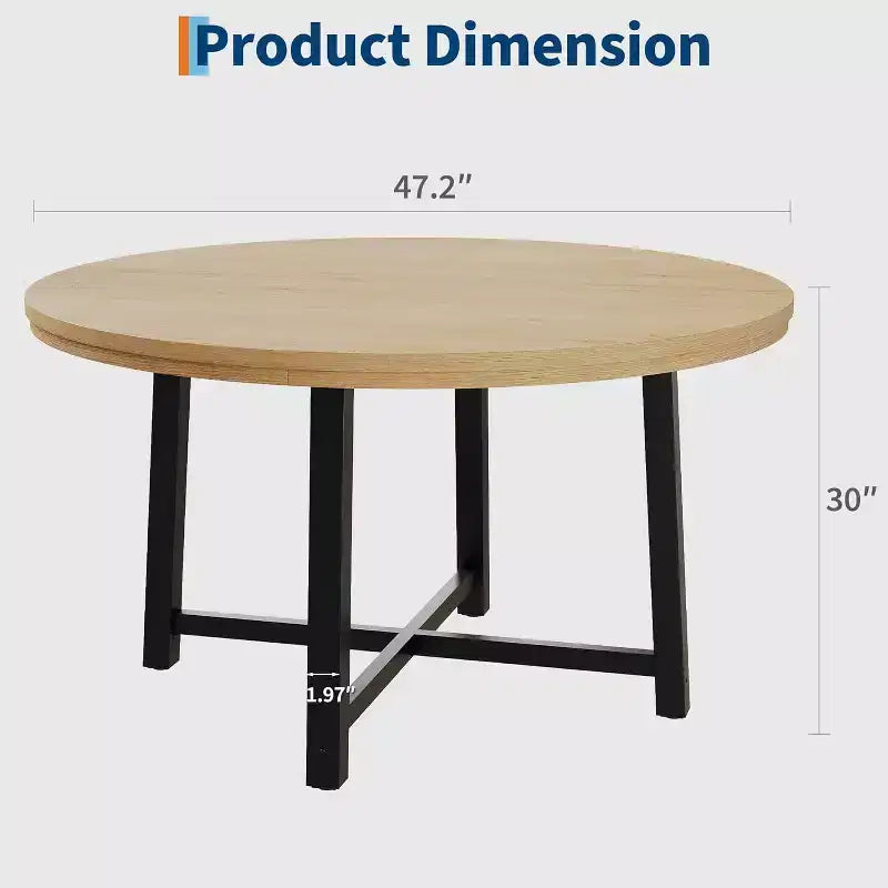 CuisinSmart Table à Manger Ronde de 120 cm, Table à Dîner Industrielle pour 4 à 6 Personnes, Table de Cuisine en Bois avec Cadre Métallique Robuste et Finition Rustique