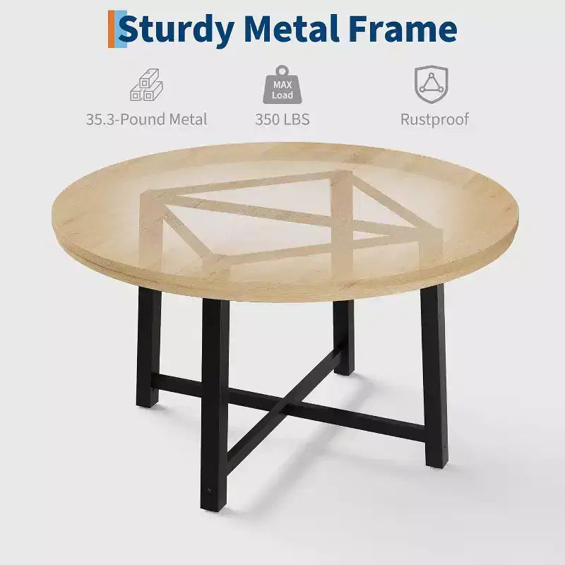 CuisinSmart Table à Manger Ronde de 120 cm, Table à Dîner Industrielle pour 4 à 6 Personnes, Table de Cuisine en Bois avec Cadre Métallique Robuste et Finition Rustique