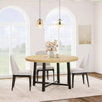 CuisinSmart Table à Manger Ronde de 120 cm, Table à Dîner Industrielle pour 4 à 6 Personnes, Table de Cuisine en Bois avec Cadre Métallique Robuste et Finition Rustique