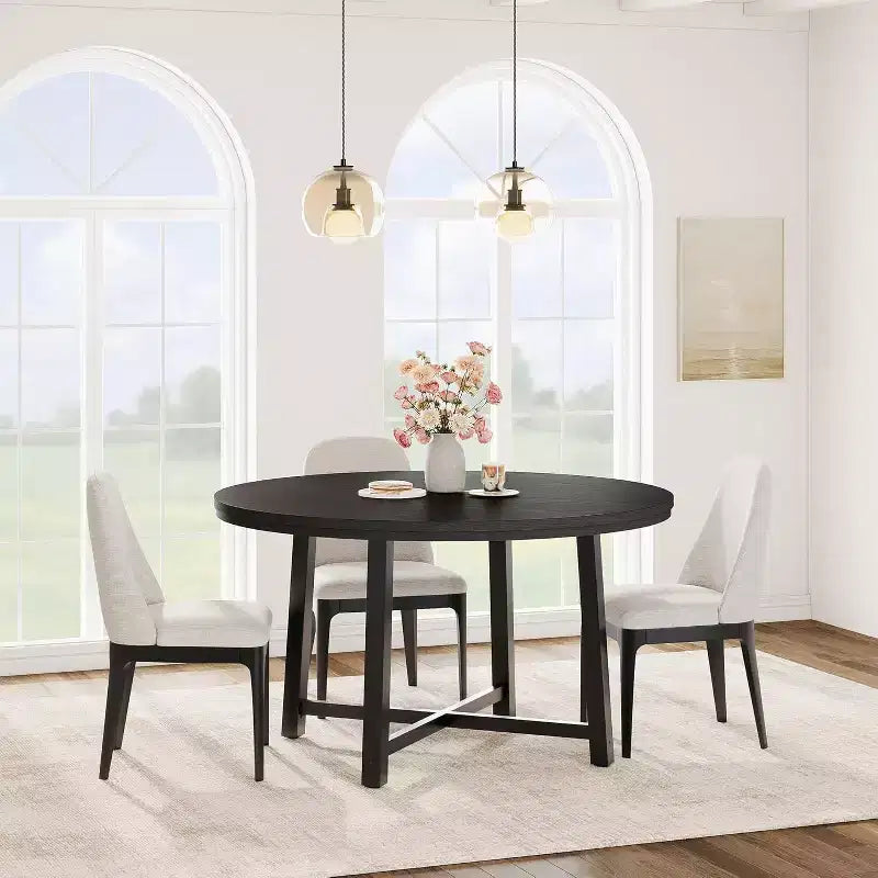 CuisinSmart Table à Manger Ronde de 120 cm, Table à Dîner Industrielle pour 4 à 6 Personnes, Table de Cuisine en Bois avec Cadre Métallique Robuste et Finition Rustique