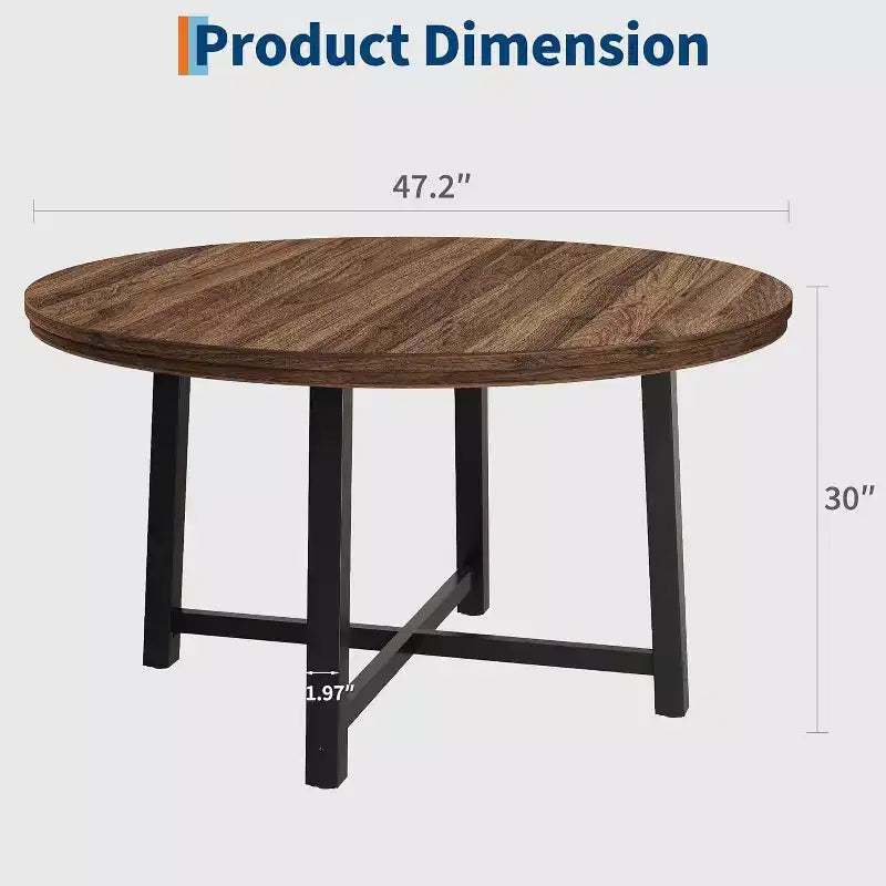 CuisinSmart Table à Manger Ronde de 120 cm, Table à Dîner Industrielle pour 4 à 6 Personnes, Table de Cuisine en Bois avec Cadre Métallique Robuste et Finition Rustique