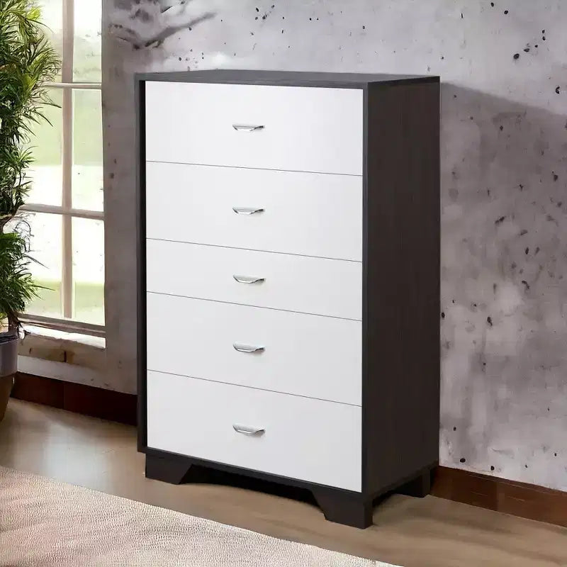 Commode en bois à 5 tiroirs Okak, commode de rangement moderne et polyvalente pour chambre/bureau