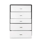 Commode en bois à 5 tiroirs Okak, commode de rangement moderne et polyvalente pour chambre/bureau