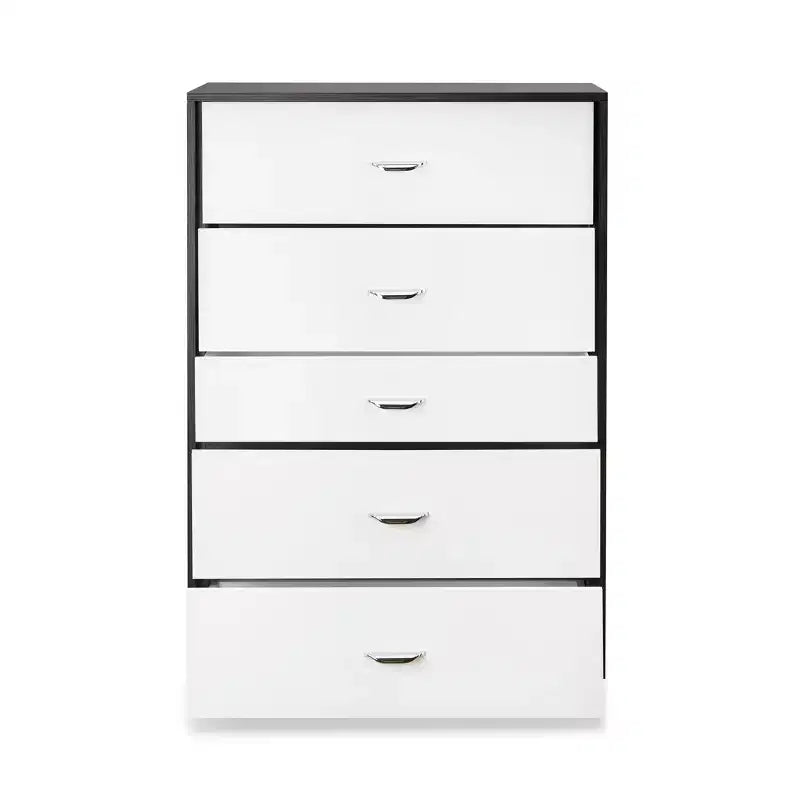 Commode en bois à 5 tiroirs Okak, commode de rangement moderne et polyvalente pour chambre/bureau