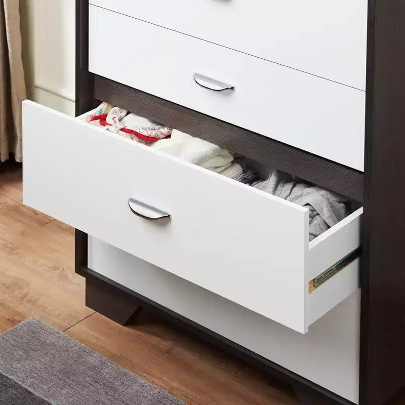 Commode en bois à 5 tiroirs Okak, commode de rangement moderne et polyvalente pour chambre/bureau