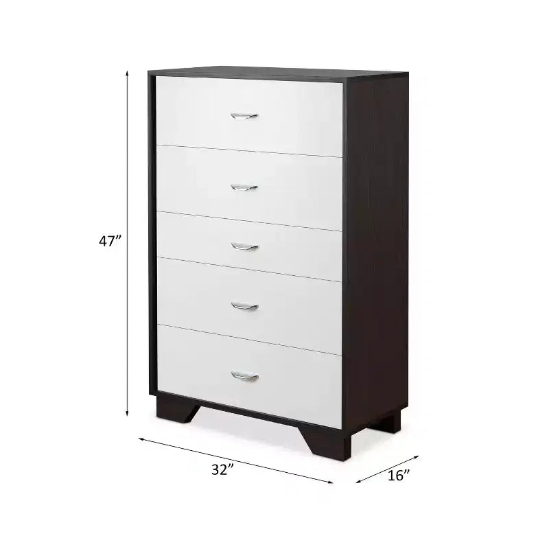 Commode en bois à 5 tiroirs Okak, commode de rangement moderne et polyvalente pour chambre/bureau