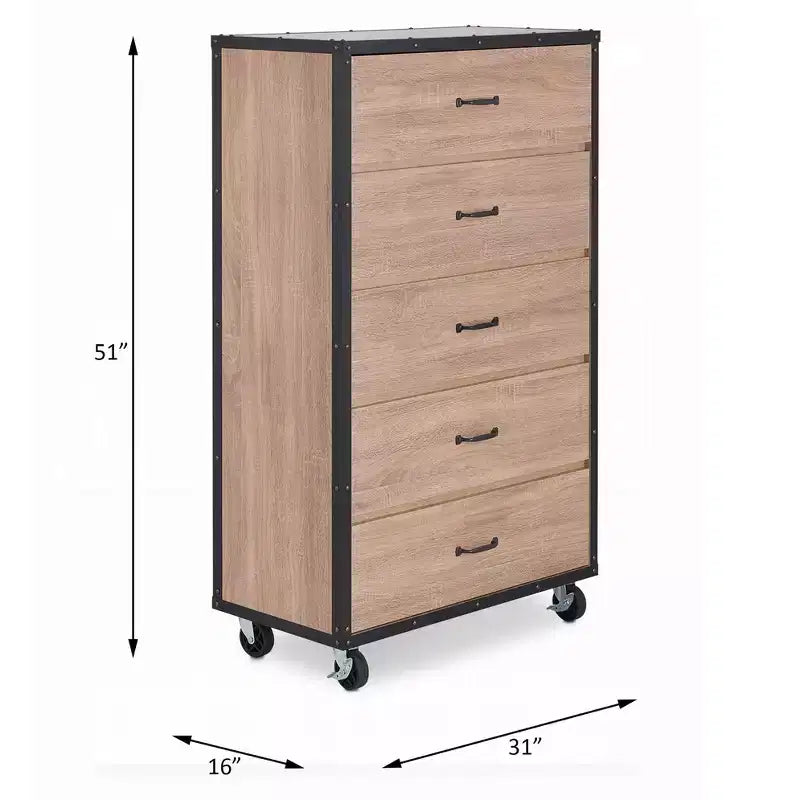 Commode en bois à 5 tiroirs Okak, commode de rangement moderne et polyvalente pour chambre/bureau