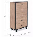 Commode en bois à 5 tiroirs Okak, commode de rangement moderne et polyvalente pour chambre/bureau