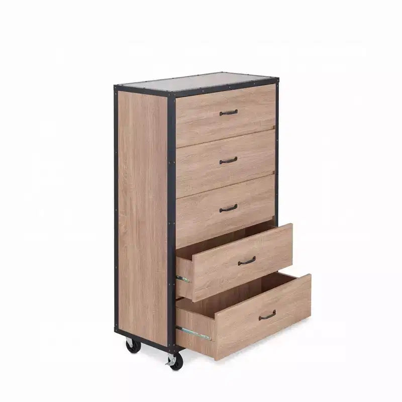 Commode en bois à 5 tiroirs Okak, commode de rangement moderne et polyvalente pour chambre/bureau