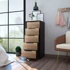 Commode en bois à 5 tiroirs Okak, commode de rangement moderne et polyvalente pour chambre/bureau