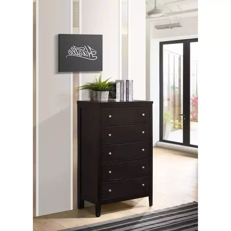 Commode en bois à 5 tiroirs Okak, commode de rangement moderne et polyvalente pour chambre/bureau