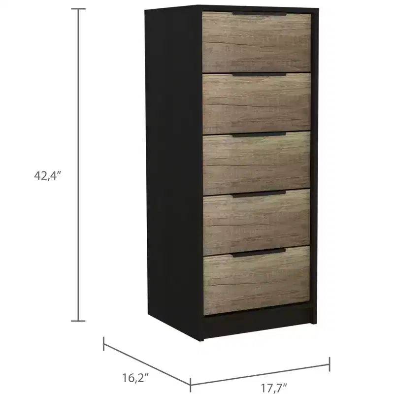 Commode en bois à 5 tiroirs Okak, commode de rangement moderne et polyvalente pour chambre/bureau