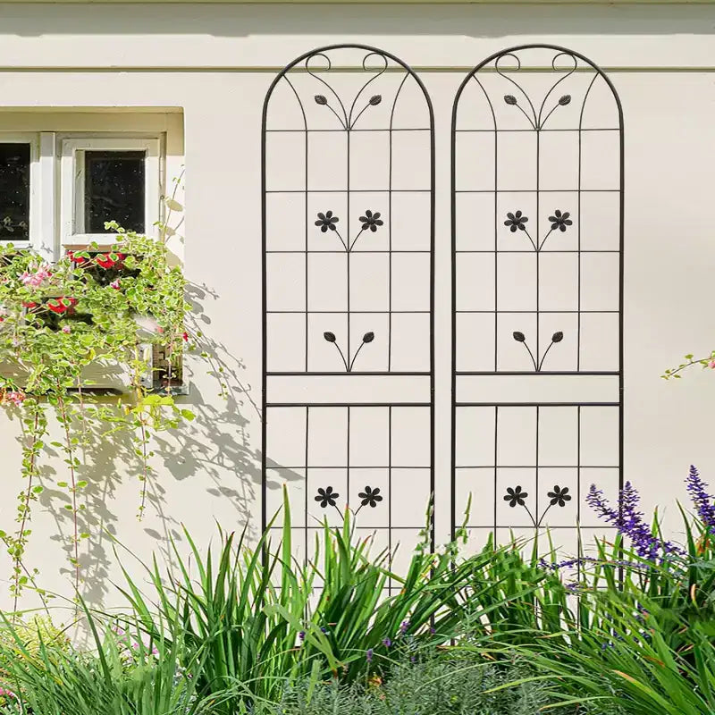 MAYEERTY Lot de 2 treillis de jardin en métal noir antirouille de 220 x 50 cm pour plantes grimpantes